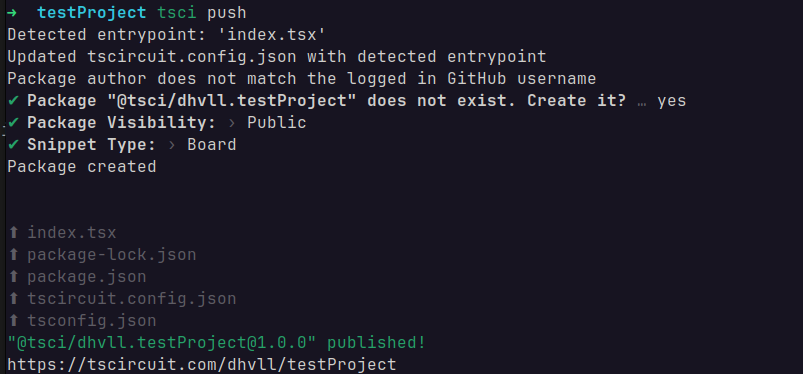 tsci push command result